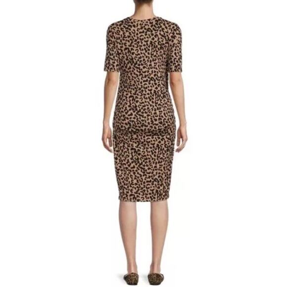 Time and Tru Women’s Maternity Ruched Dress Short Sleeve-LEOPARD Large 12/14 - Picture 3 of 9